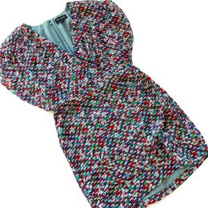 Saloni Revolve Dress Womens Sz 8 Blue Silk V Neck